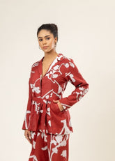 A Model Wearing Multicolor Upcycled Cotton Sybil Printed Jacket, curated by Only Ethikal